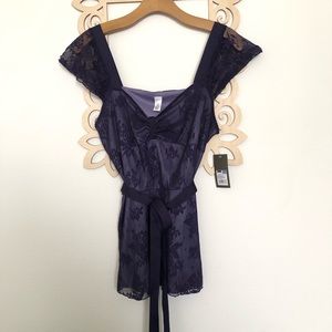 Purple Lace Lined Cap Sleeve Blouse